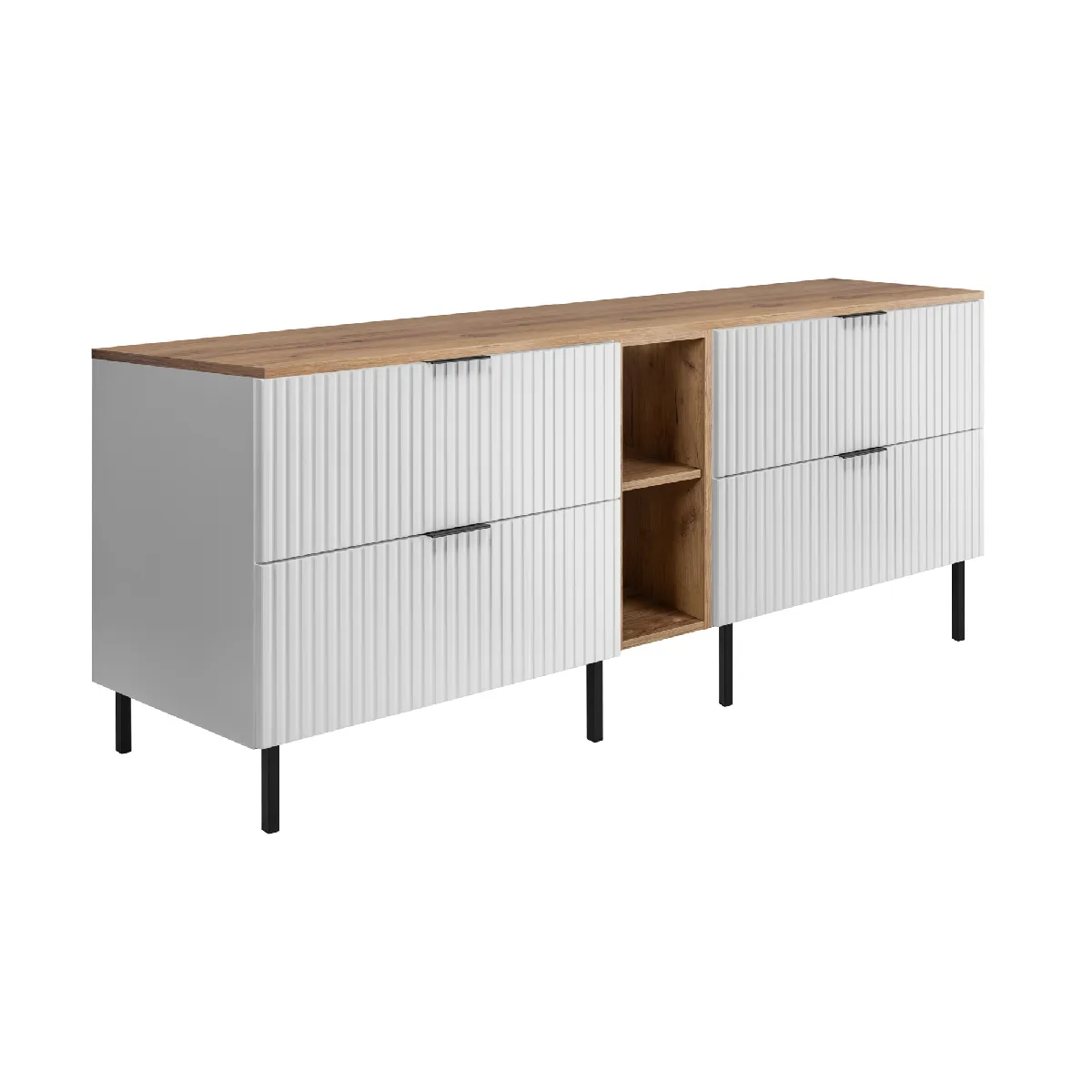 Meuble vasque, Blanc / Chêne Craft + poignée noire, 180 x 77 x 46 cm