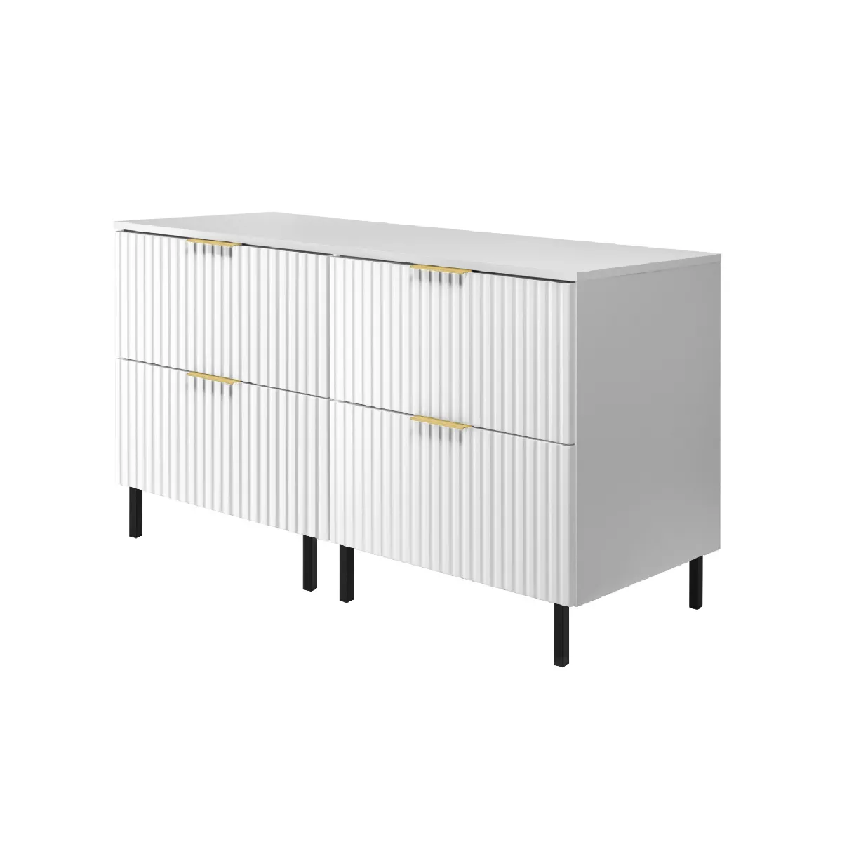 Meuble vasque, Blanc, 120 (2 x 60) x 77 x 46 cm, poignée dorée, pieds noirs + Plan de travail