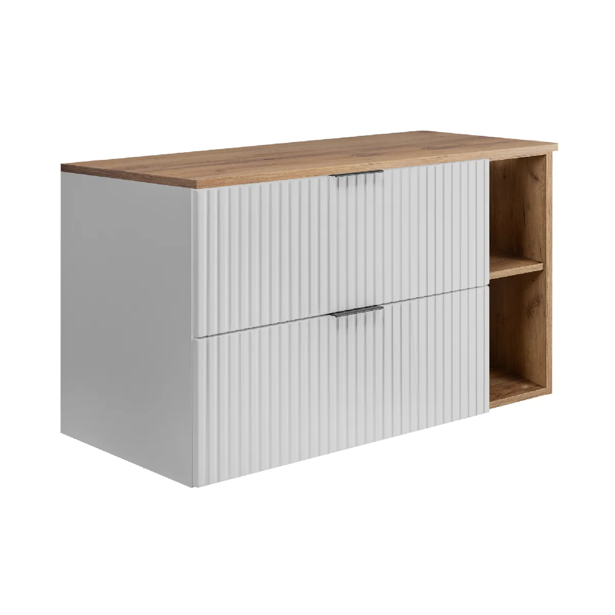 Meuble vasque, Blanc / Chêne Craft + poignée noire, 100 (80 + 20) x 57 x 46 cm