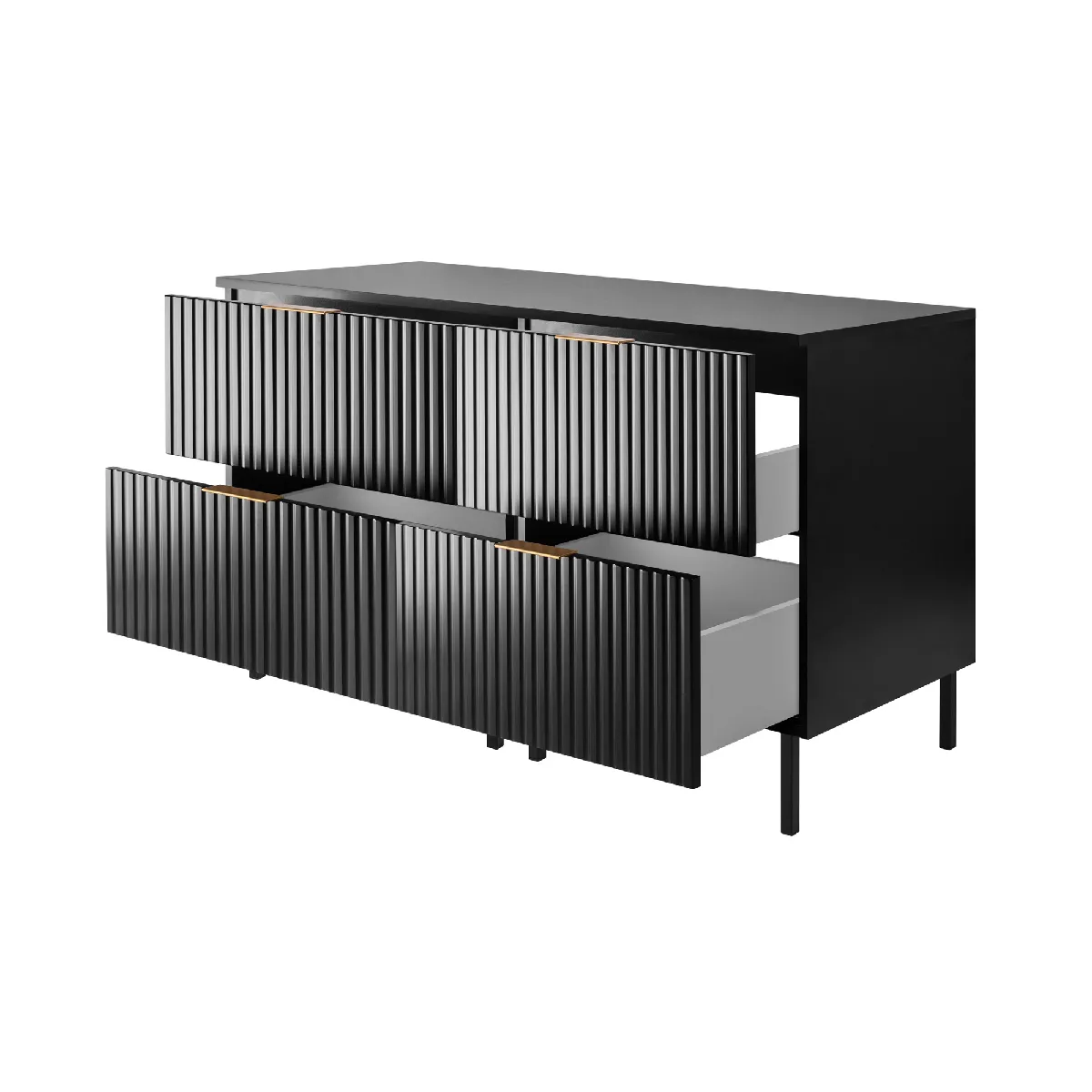 Meuble vasque, Noir + poignée dorée, 120 (2 x 60) x 77 x 46 cm