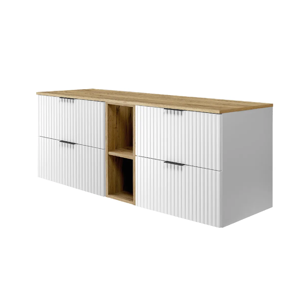 Meuble vasque, Blanc / Chêne Craft + poignée noire, 140 (2 x 60 +20) x 57 x 46 cm