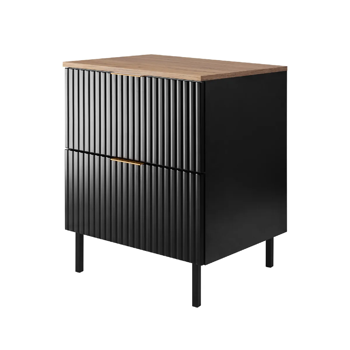 Meuble vasque, noir, chêne craft, 60 x 77 x 46 cm, poignée dorée, pieds noirs + plan de travail