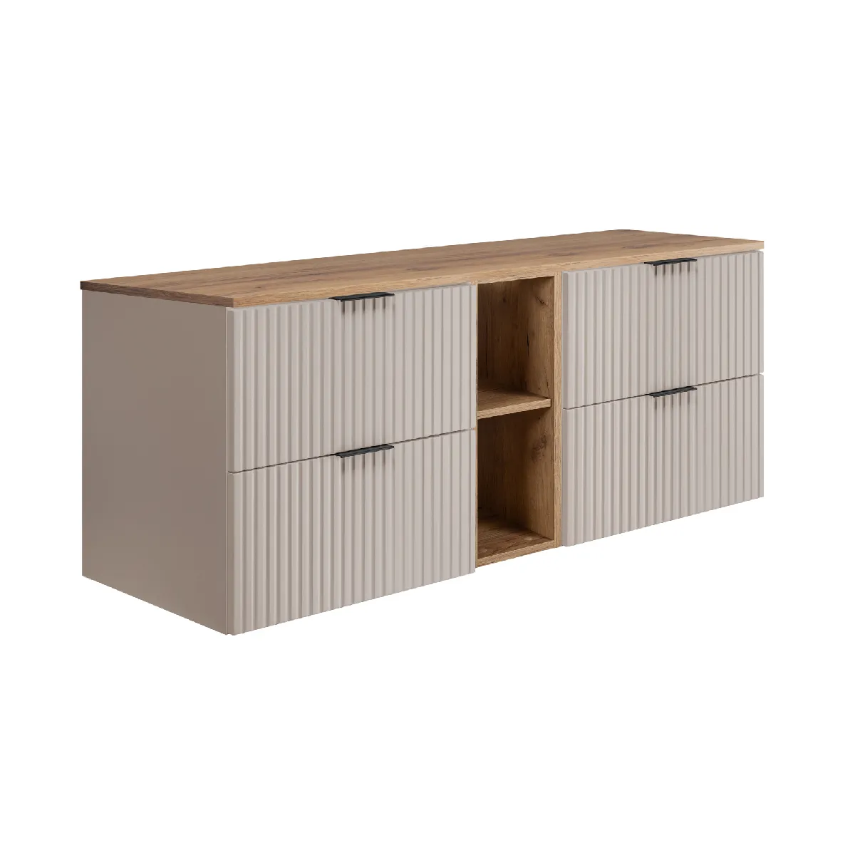 Meuble vasque, Cachemire / Chêne Craft + poignée noire, 140 (2 x 60 +20) x 57 x 46 cm
