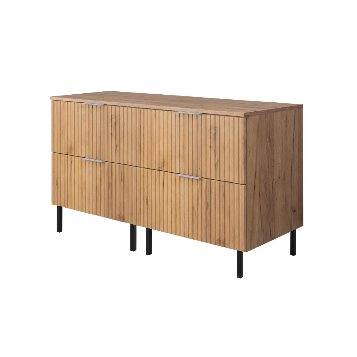 Meuble vasque, Chêne Craft, 120 (2 x 60) x 77 x 46 cm, poignée argentée, pieds noirs + Plan de travail