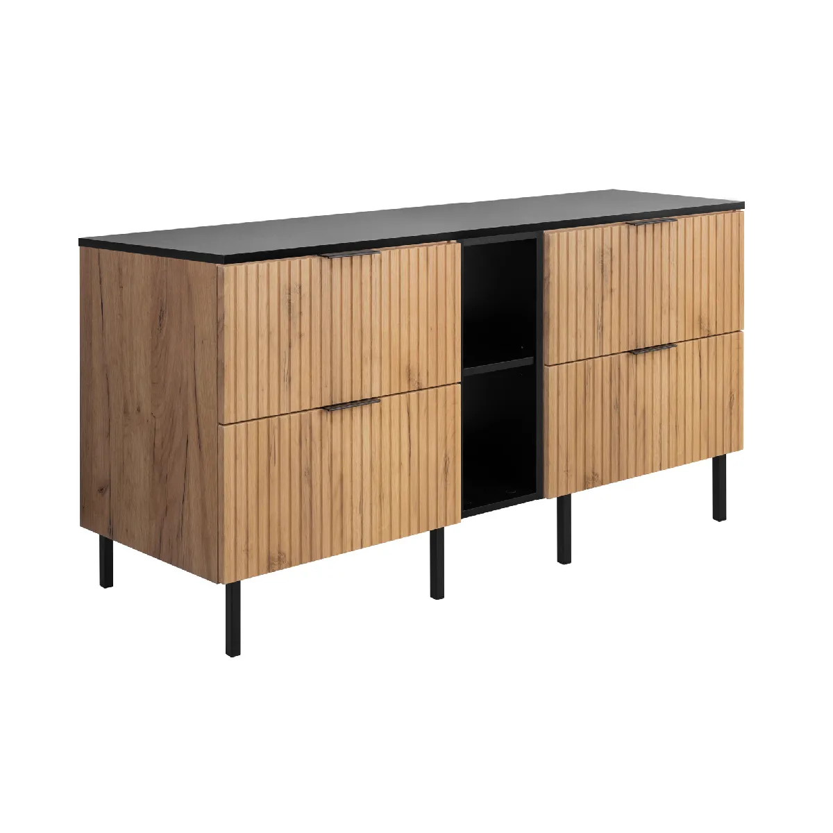 Meuble vasque, Chêne Craft / Noir + poignée noire, 140 x 77 x 46 cm