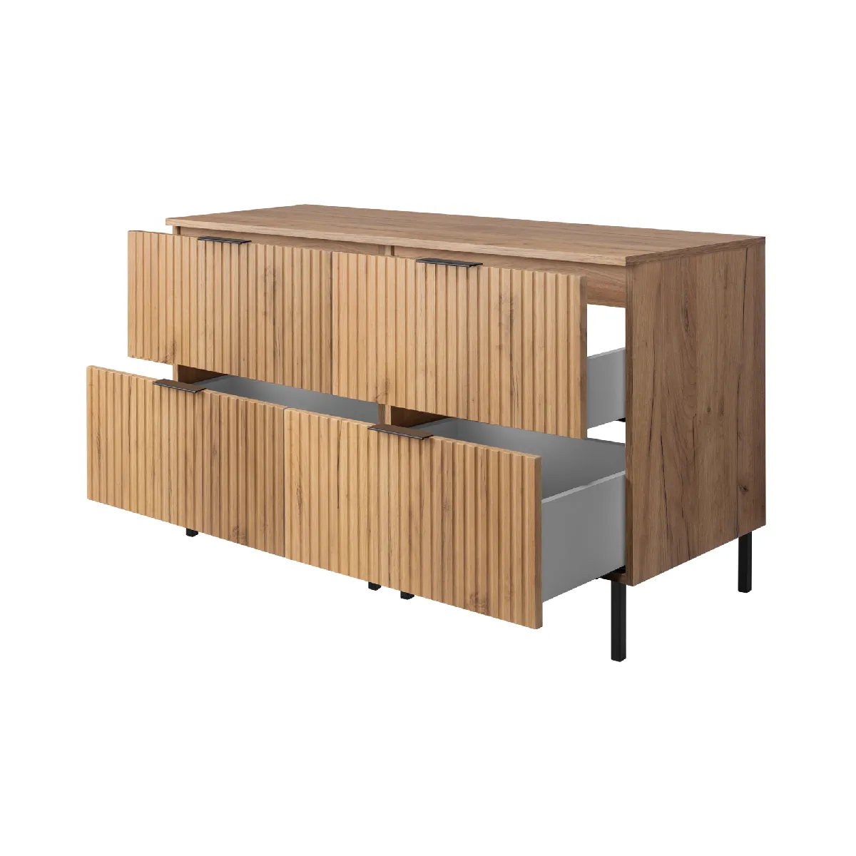 Meuble vasque, Chêne Craft + poignée noire, 120 (2 x 60) x 77 x 46 cm