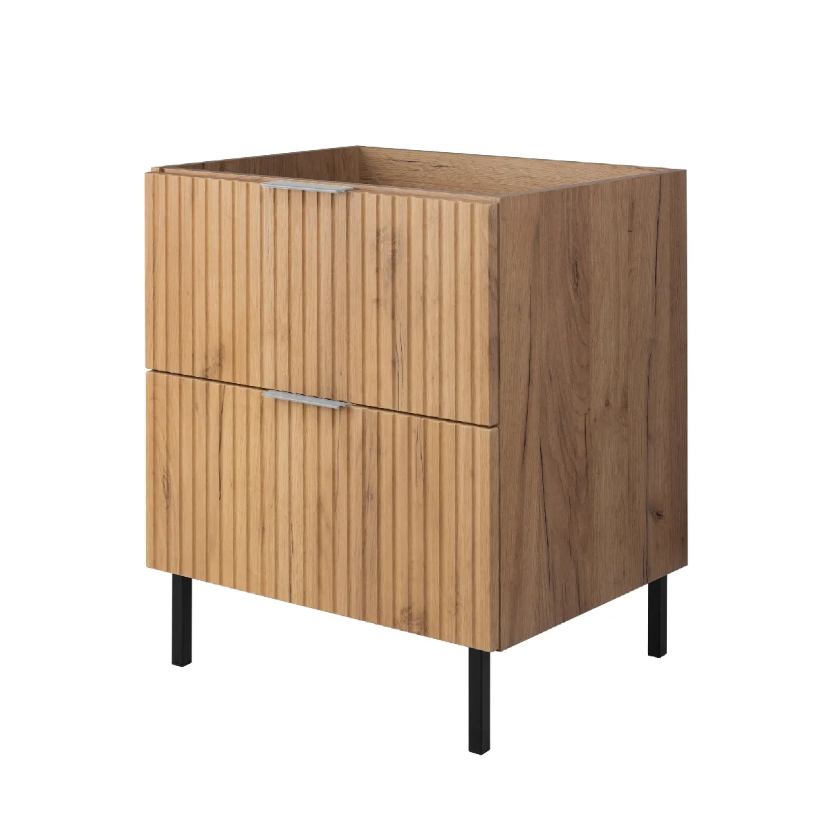 Meuble vasque, Chêne Craft, 60 x 77 x 46 cm, poignée argentée, pieds noirs, sans plateau