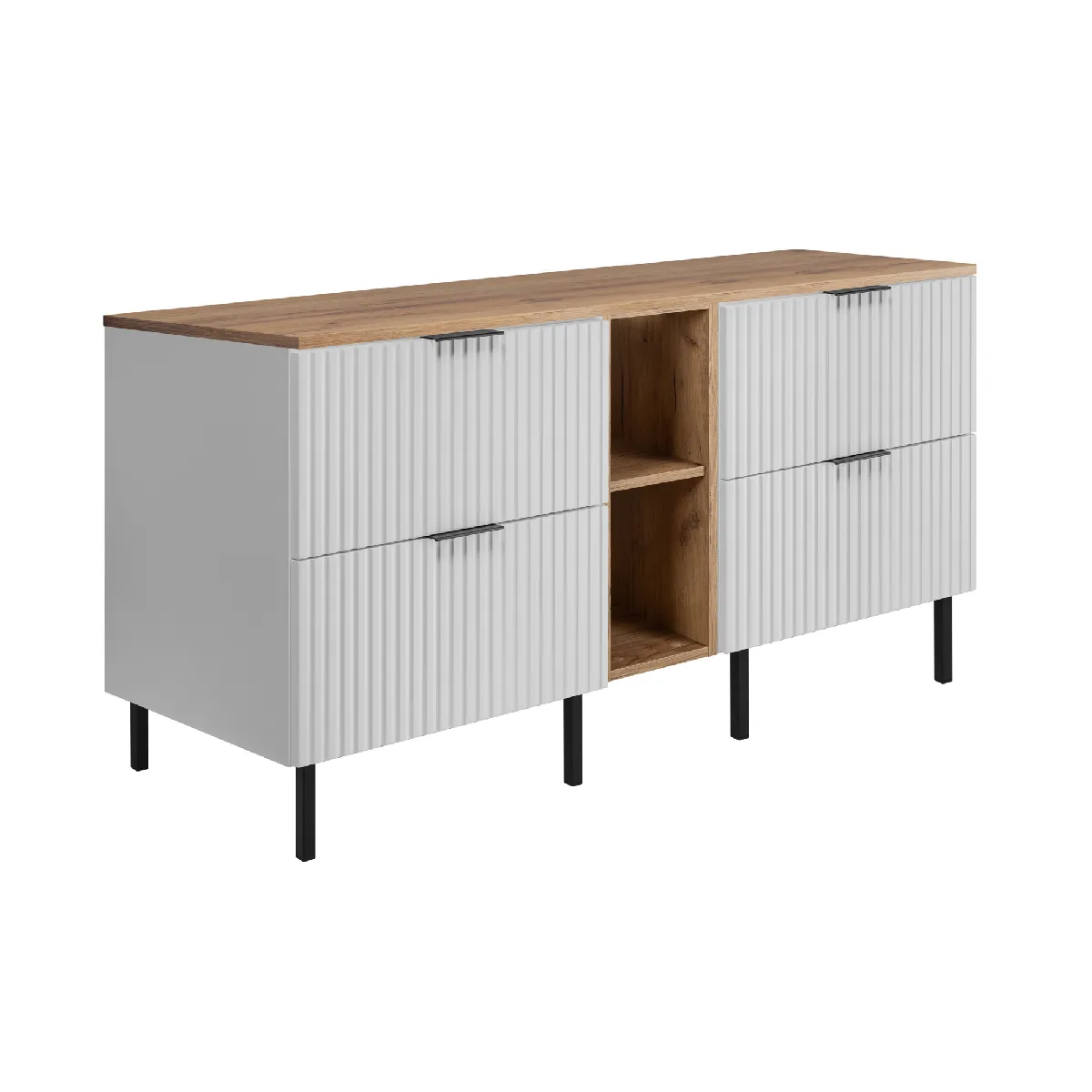 Meuble vasque, Blanc / Chêne Craft + poignée noire, 140 x 77 x 46 cm