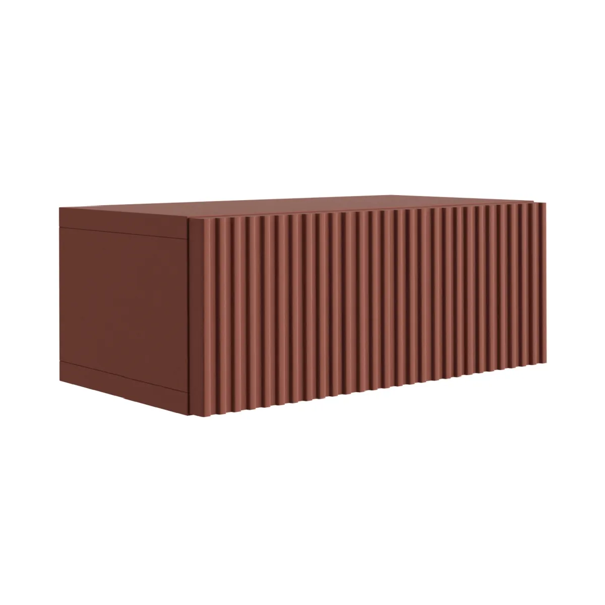 Table de chevet suspendue avec tiroir, façade rainurée, rouge brique, 40 x 21,6 x 16 cm