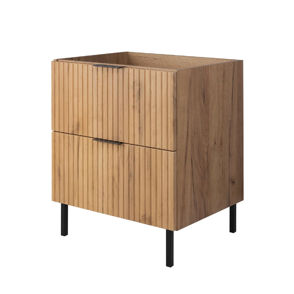 Meuble vasque, Chêne Craft + poignée noire, 60 x 77 x 46 cm, pieds noirs, sans plateau