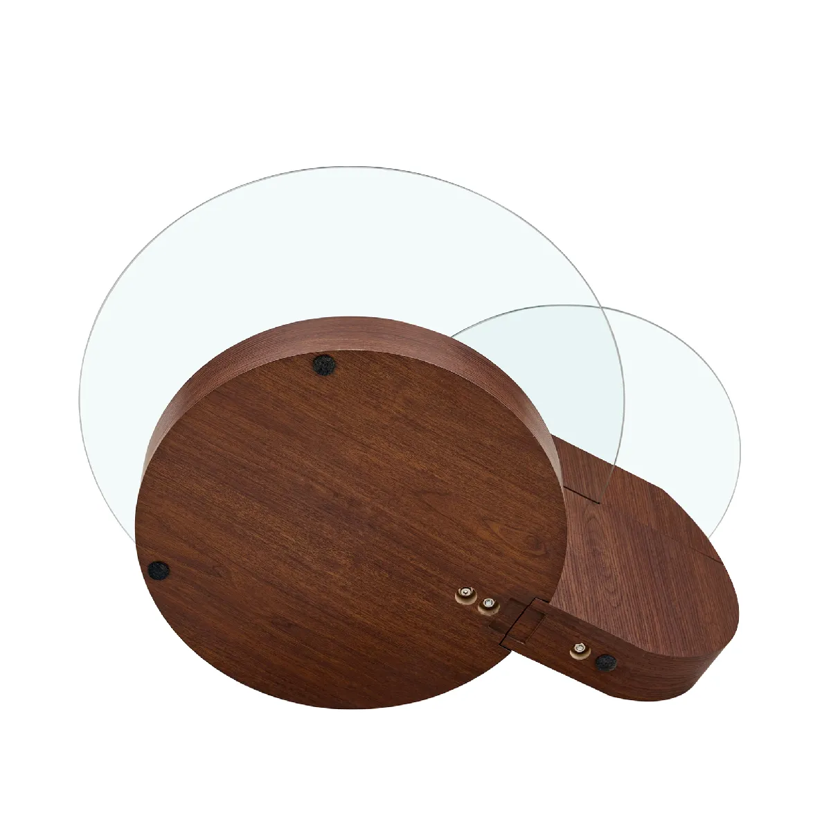 Table Basse 78.5x78.5x24.5 Cm, Rangement Sur Plusieurs Niveaux, Plateau En Verre Transparent, Structure En Mdf, Noyer