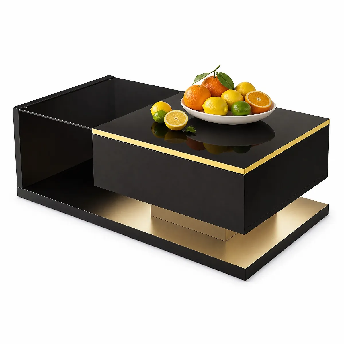 Table Basse Moderne Haute Brillance avec Plateau en Verre et Éclairage LED, MDF Noir, 100x50x32,5 cm