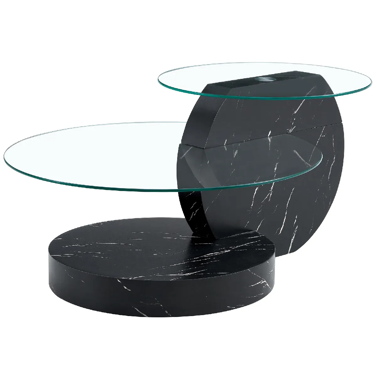 Table Basse Diamètre 49.8 Cm Et 69.8 Cm, Design À Plusieurs Niveaux, Verre Trempé, Mdf, Noir Et Transparent