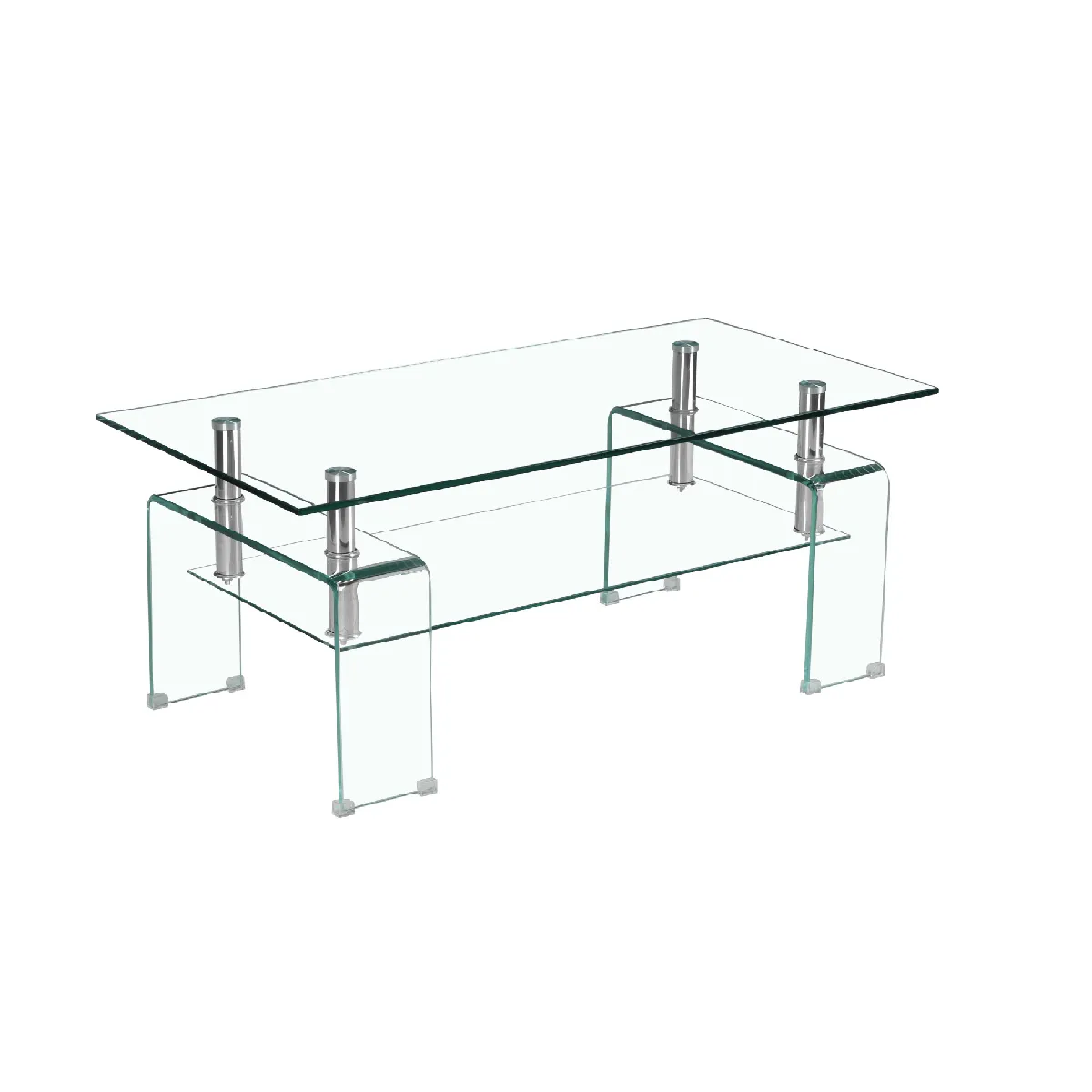 Table basse transparente avec deux niveaux en verre trempé et métal 100 x 55 x 45 cm