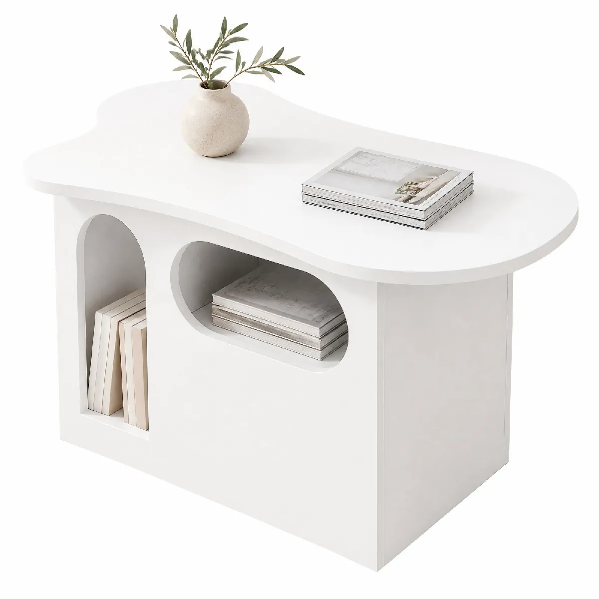 Table basse en forme de nuage blanche avec tiroirs 97 x 45 x 43,5 cm