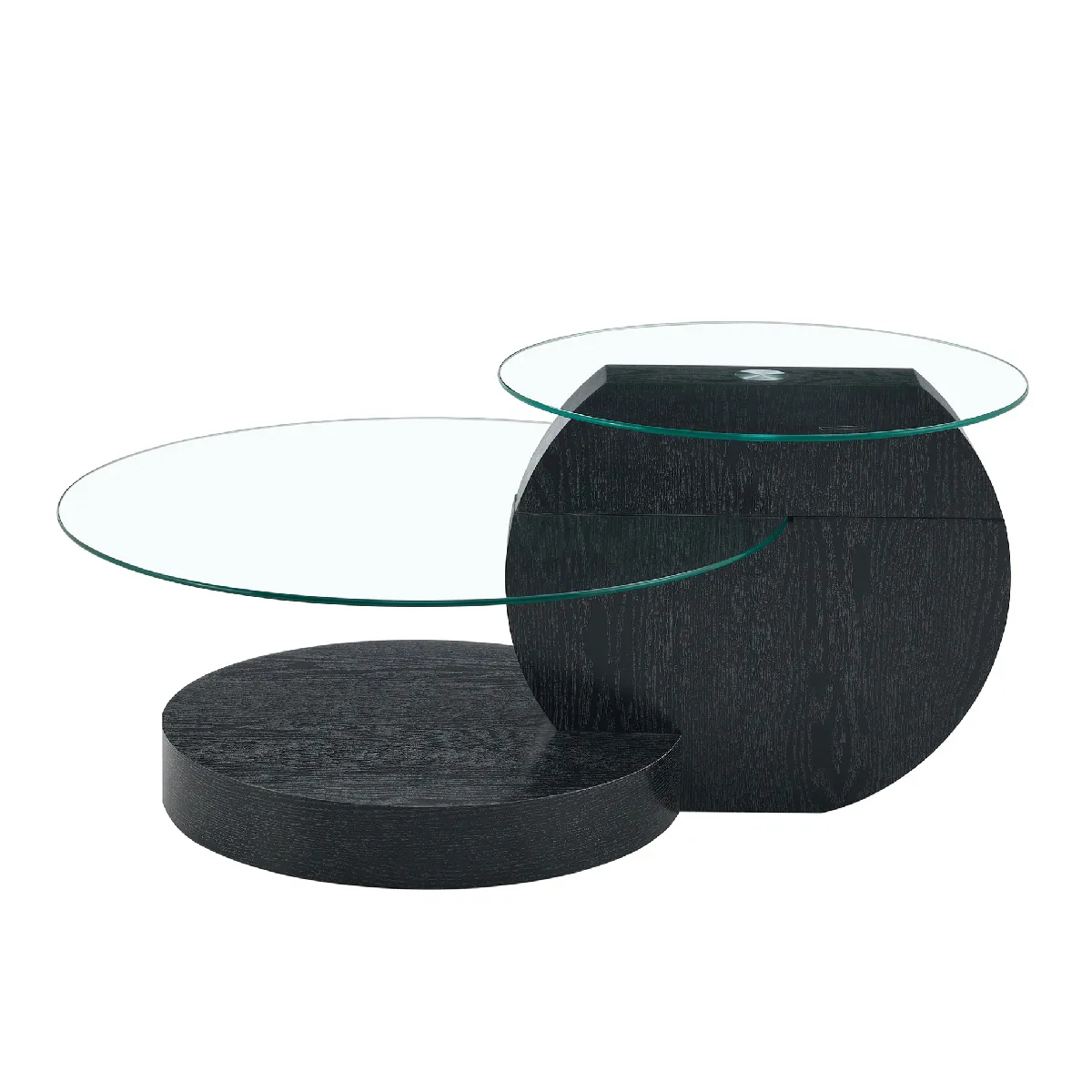 Table Basse 78.5x78.5x24.5 Cm, Double Niveau, Verre De Sécurité, Structure En Mdf, Noir Transparent