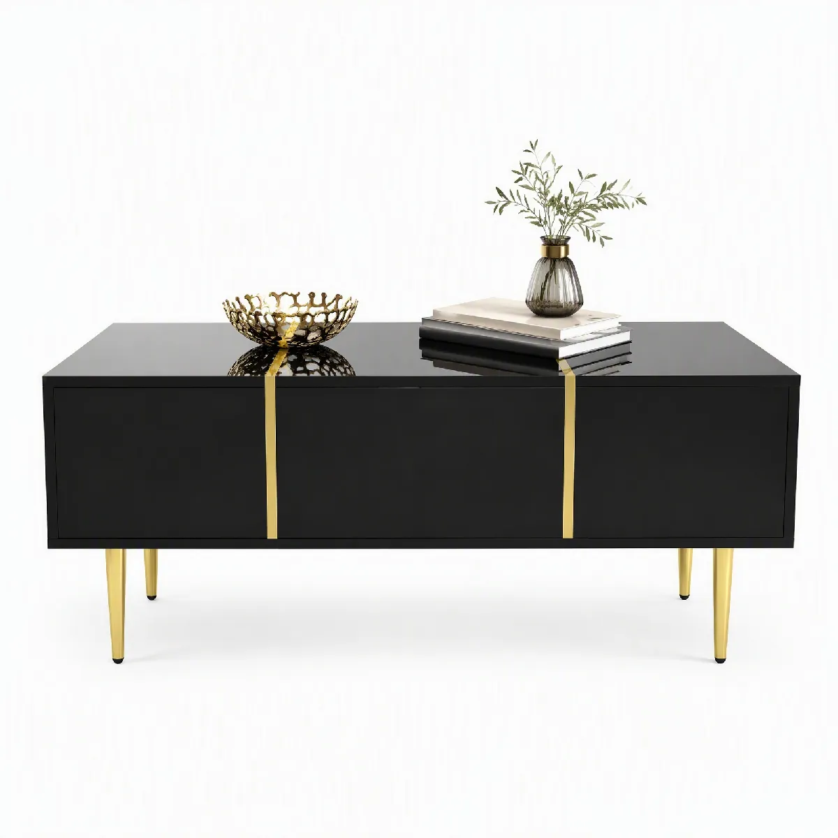 Table basse noire avec 2 tiroirs 100 x 60 x 41,5 cm