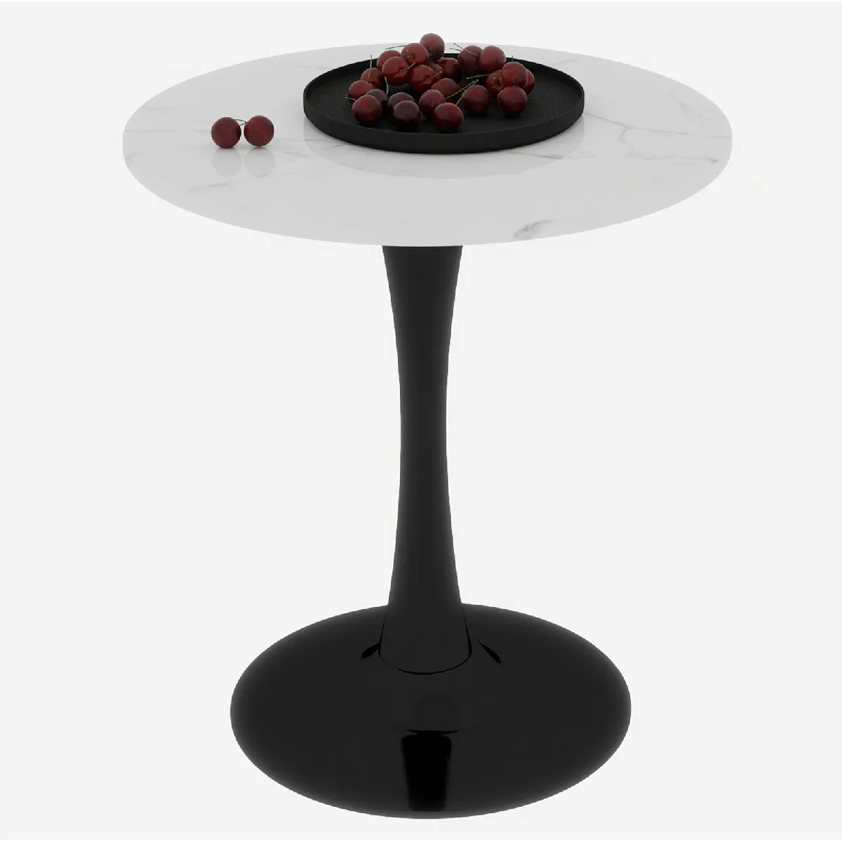 Table d'Appoint - Table Basse Ronde pour 2-4 Personnes en Marbre Artificiel, Design Mid-Century Moderne, Noir et Blanc