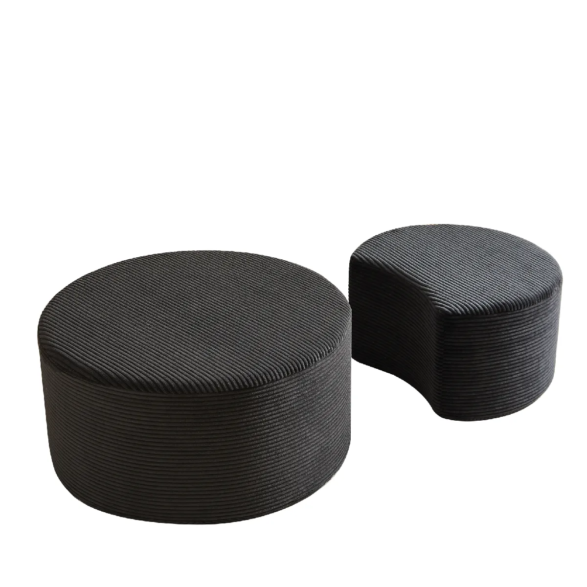 Lot De 2 Tables Basses Rondes En Tissu Noir, Sans Montage, Pour Salon Et Chambre
