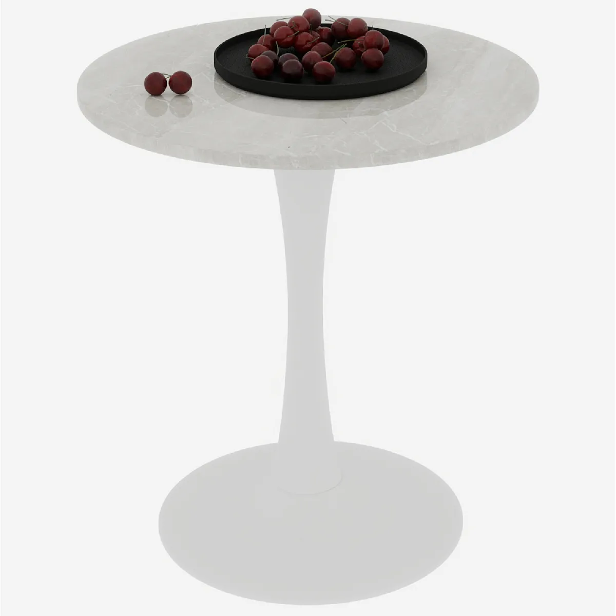 Table d'Appoint - Table Basse Ronde pour 2-4 Personnes, Marbre Artificiel Moderne, Style Mid-Century, Blanc