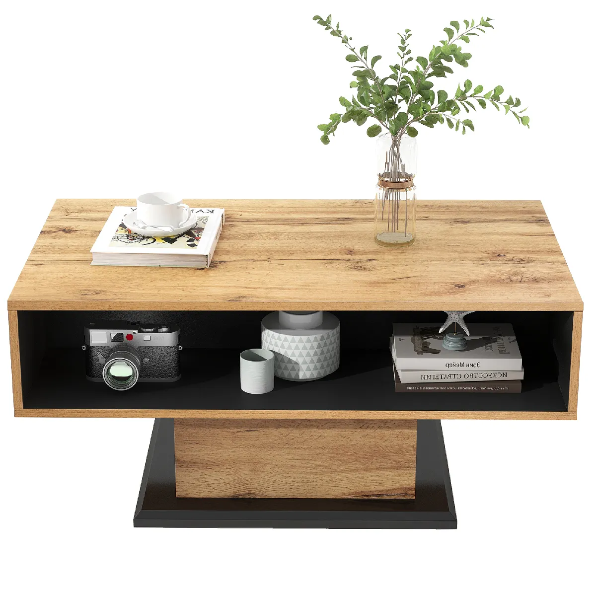 Table basse couleur chêne avec tiroir et rangement 100 x 60 x 47 cm