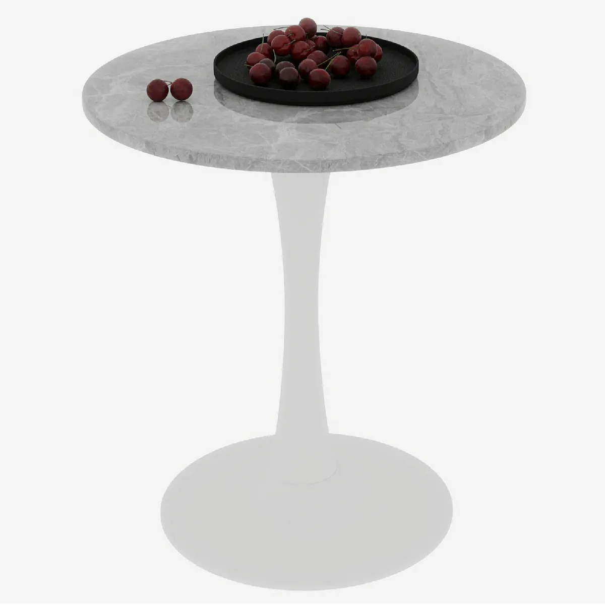 Table d'Appoint - Table Basse Ronde pour 2-4 Personnes, Marbre Artificiel Moderne, Style Mid-Century, Gris Clair et Blanc