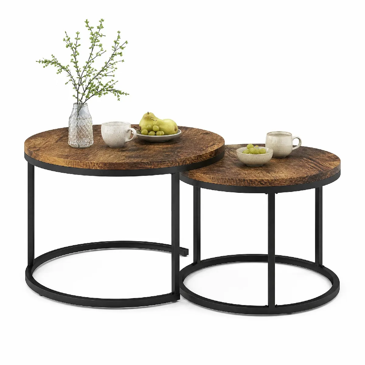 Set de tables basses rondes marron 70,5 x 70,5 x 50 cm