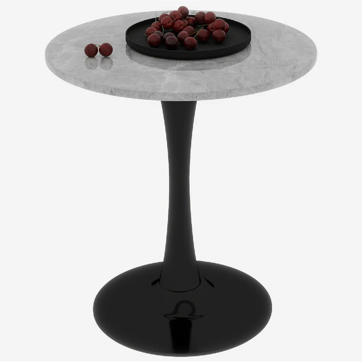 Table d'Appoint - Table Basse Ronde pour 2-4 Personnes, Marbre Artificiel Minimaliste, Pieds en Fer, Noir et Gris Clair