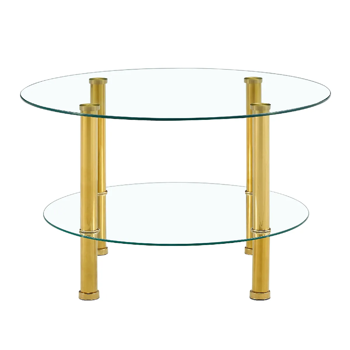 Table Basse Double Étage en Verre avec Pieds Métalliques Dorés - design Moderne et Élégant pour Salon