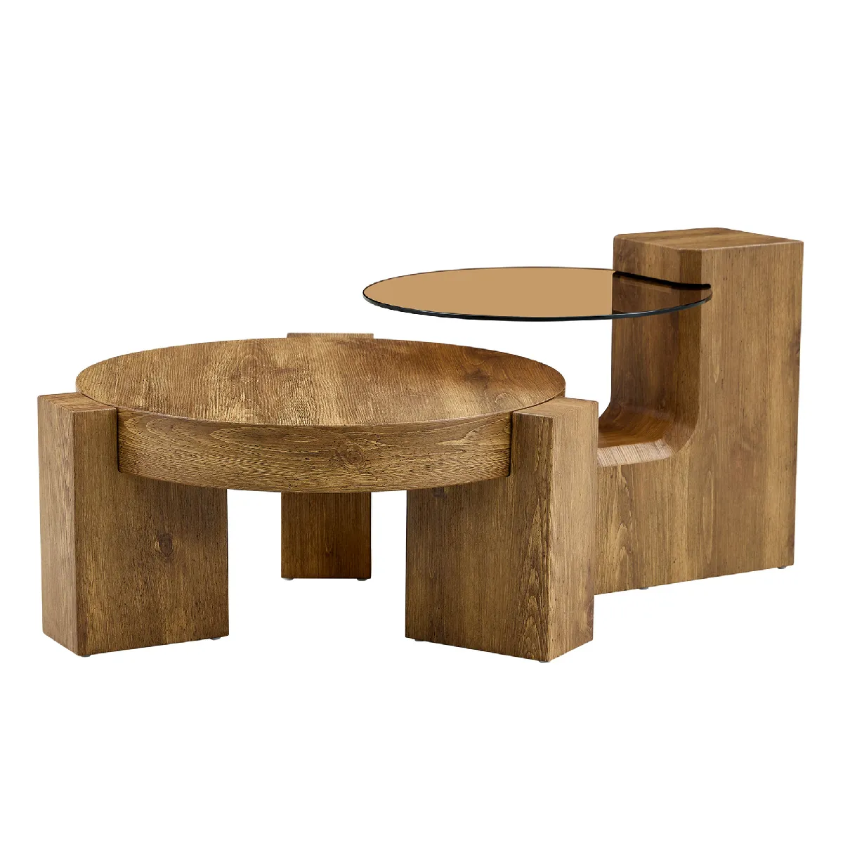 Tables basses gigognes en verre marron avec 2 niveaux 61x30 cm