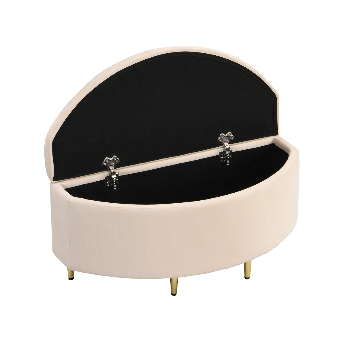 Banc de rangement en velours, Tabouret capitonnée avec assise rembourrée et pieds en métal doré, moderne pour salon/chambre, Beige