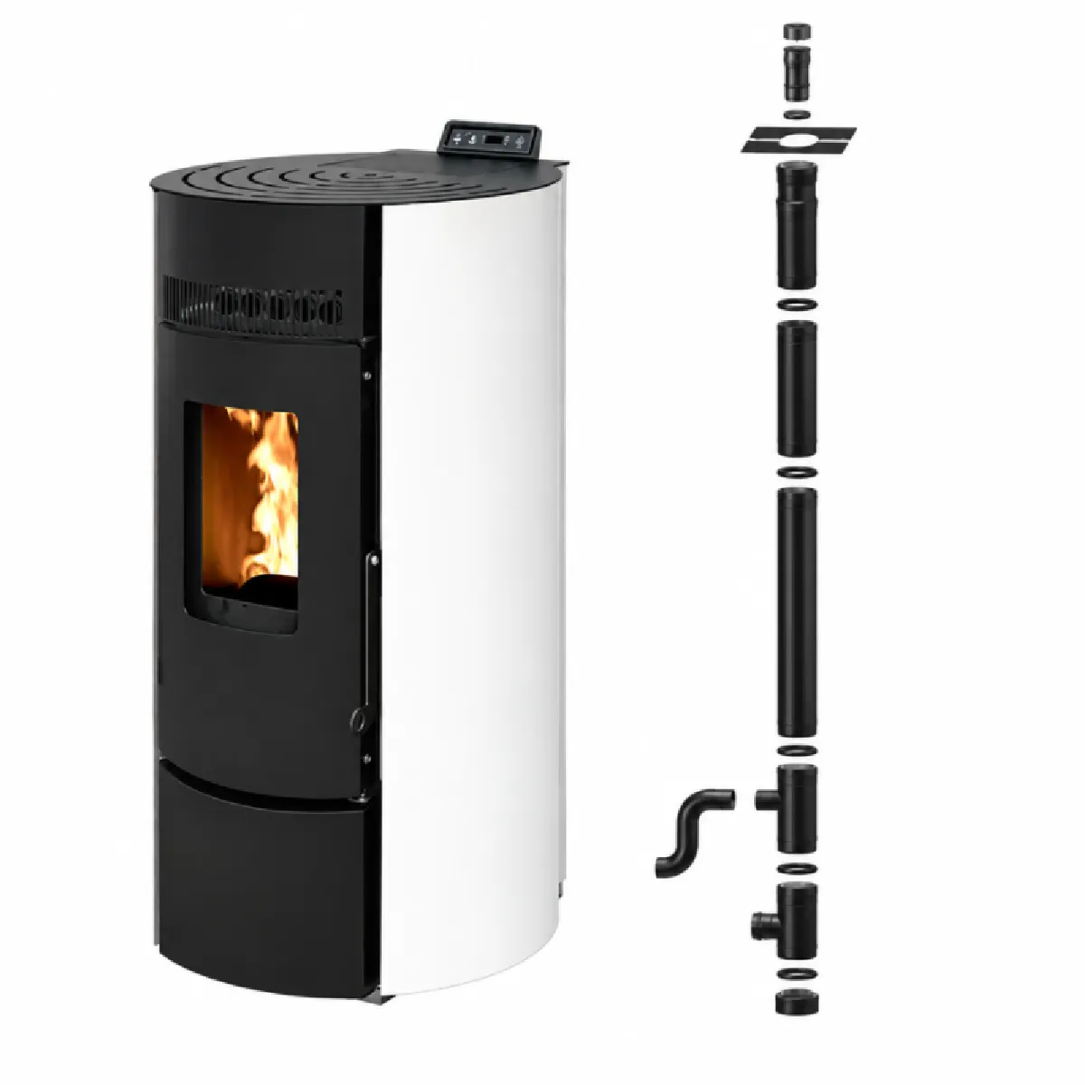 Pack Poêle à granulés étanche LEANDRO 9 kW + kit vertical - Blanc