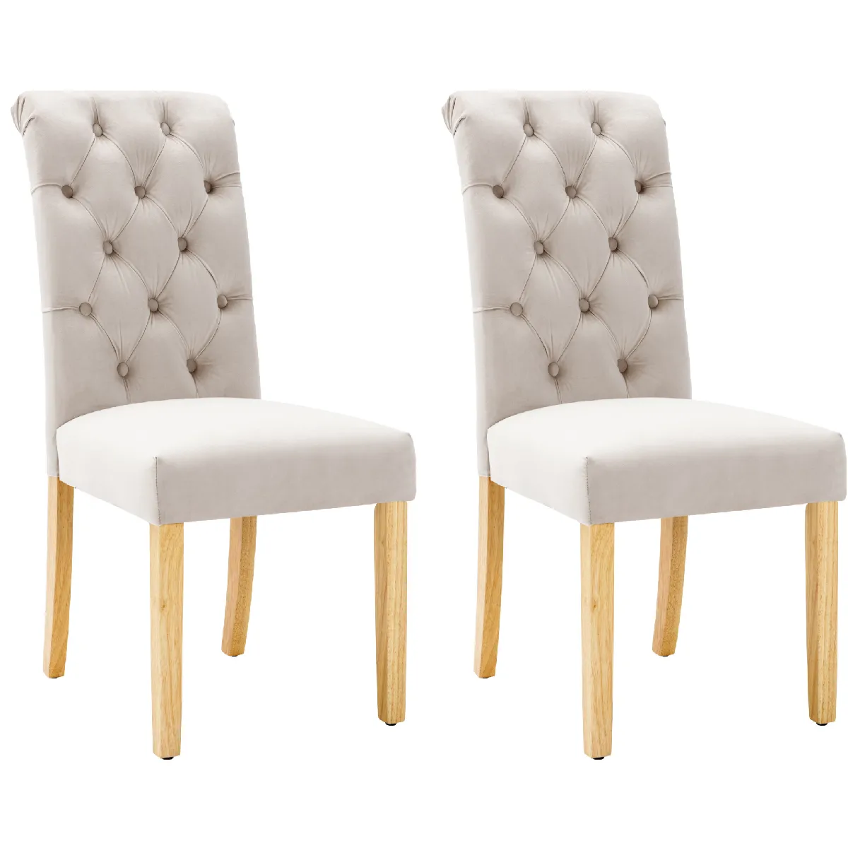 Chaise de Salle à Manger en Velours, Lot de 2 Chaises Capitonnées avec Dossier Haut et Pieds en Chêne Massif, Brun