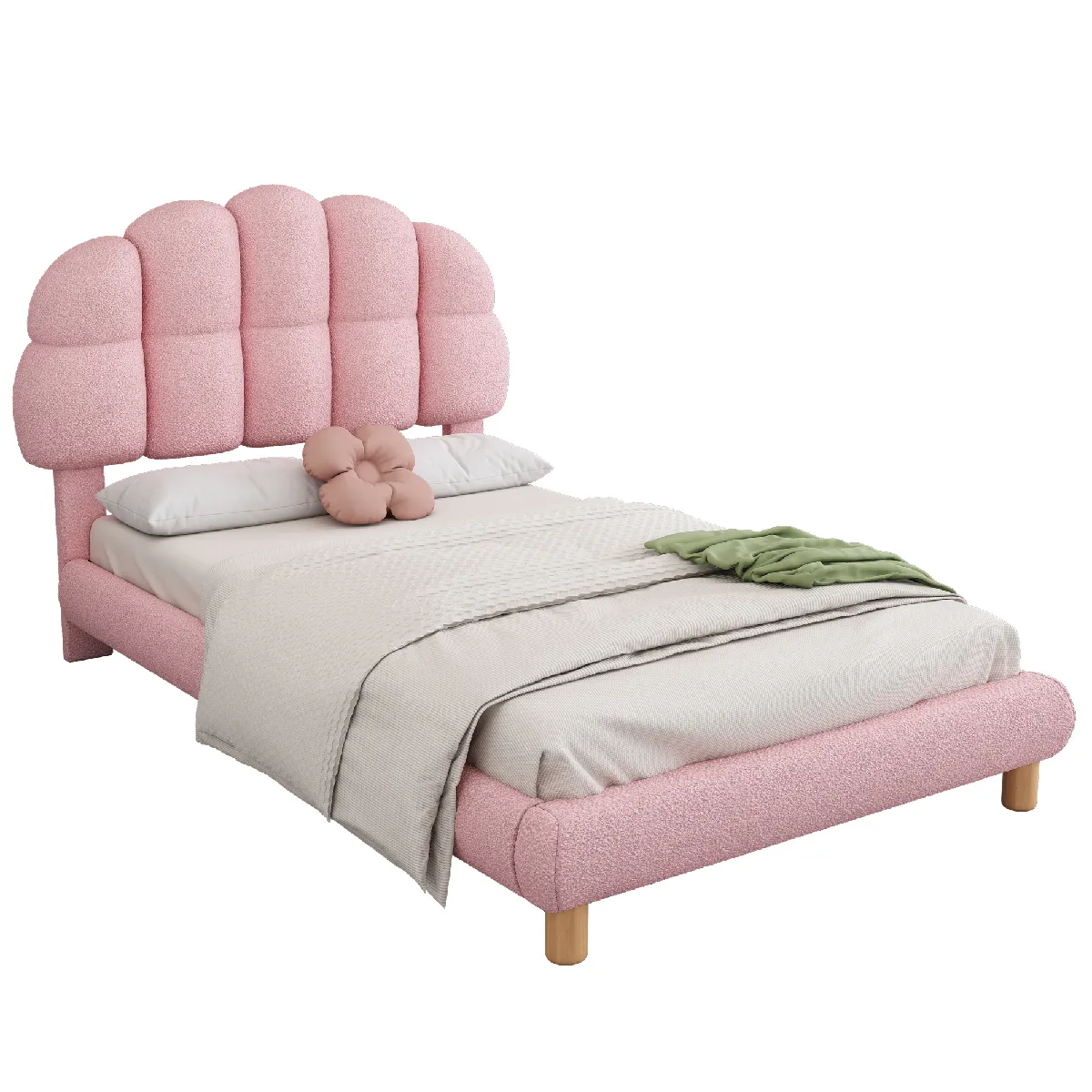 Lit Simple pour enfant 90 x 200 cm - Lit enfant Capitonné - Non-Tissé - Sans Matelas - Rose