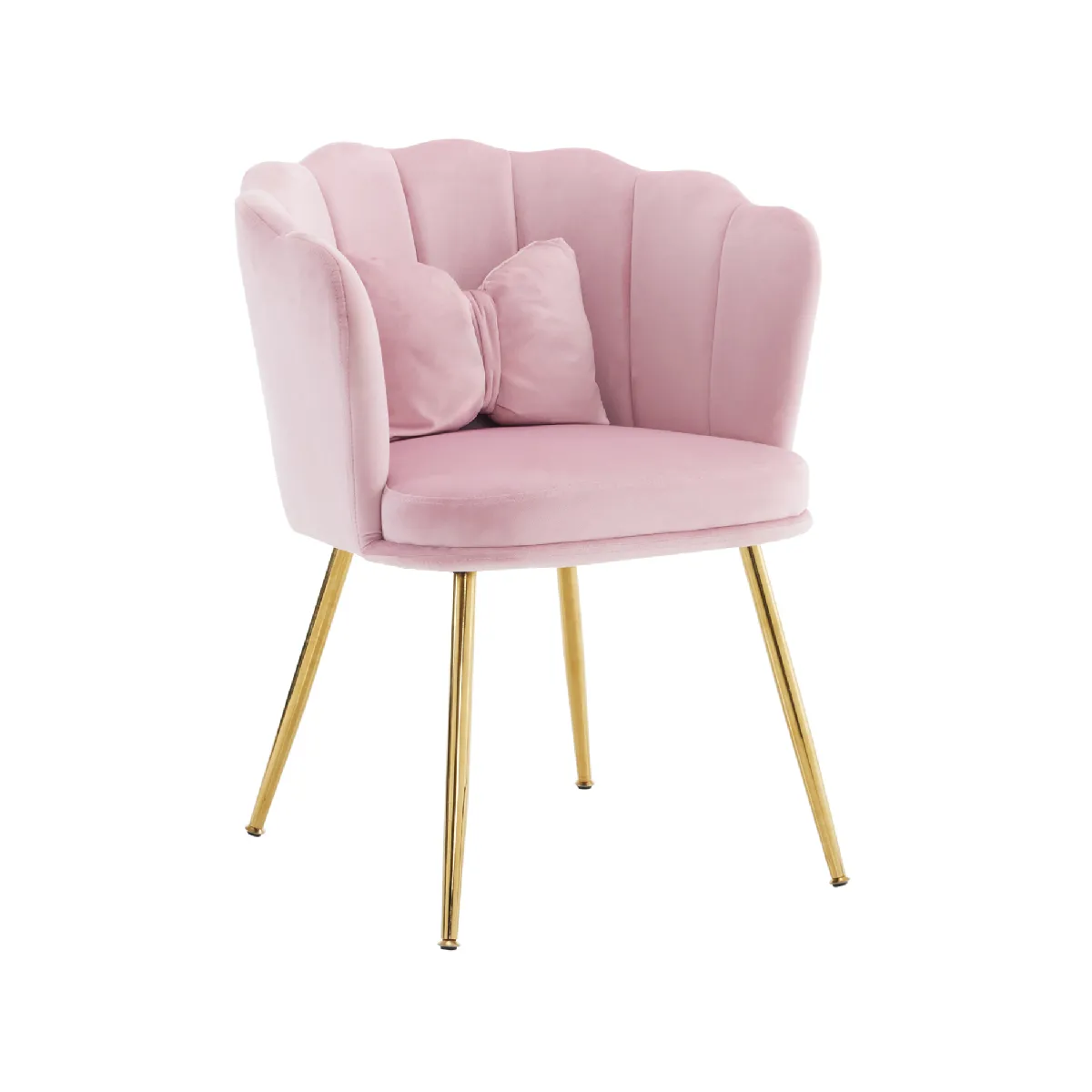 Chaise de Salle à Manger - avec Accoudoirs et Dossier Pétales en Velours, Pieds en Métal Doré - Rose