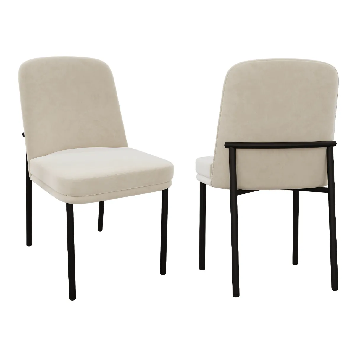 Lot De 2 Chaises De Salle À Manger Avec Pieds En Métal, Assise Rembourrée En Velours Beige
