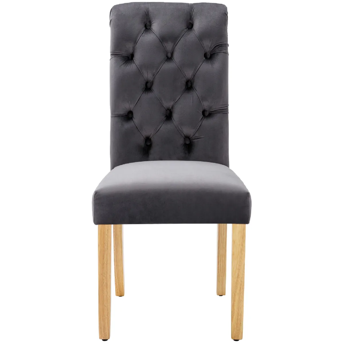 Chaise de Salle à Manger en Velours, Lot de 2 Chaises Capitonnées avec Dossier Haut et Pieds en Chêne Massif, Gris