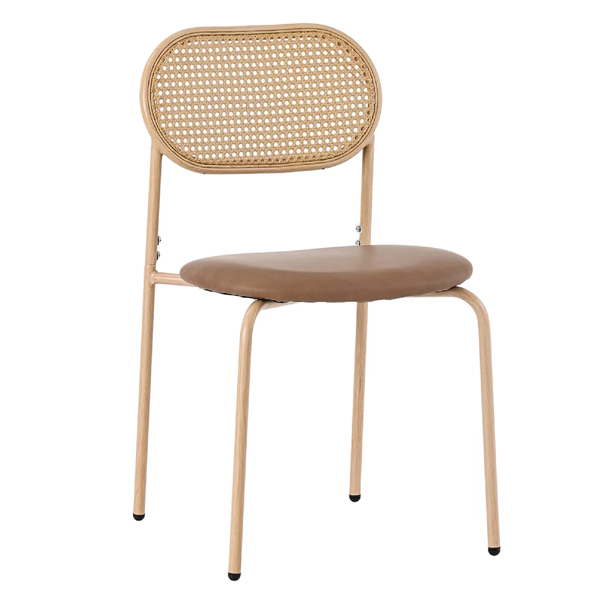 Chaise de Salle à Manger Lot de 2 - Dossier Ovale en Rotin, Pieds Métal, Assise Confortable - Marron