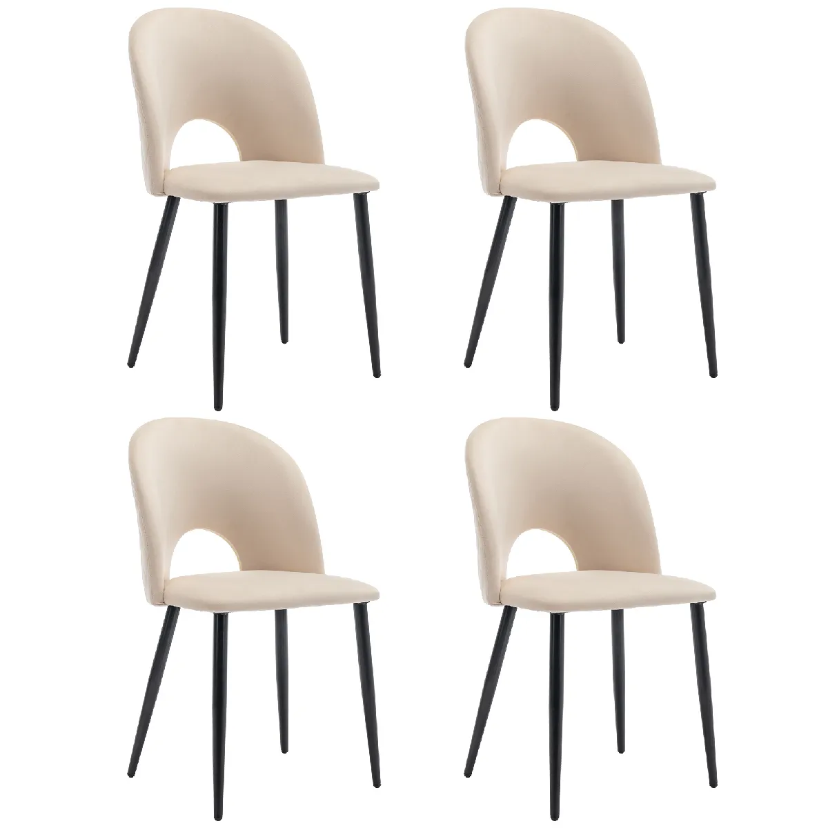 Chaise de Salle à Manger - Lot de 4 Chaises avec Dossier Capitonné et Motif Losange, Pieds Réglables, Assise en Velours - Beige