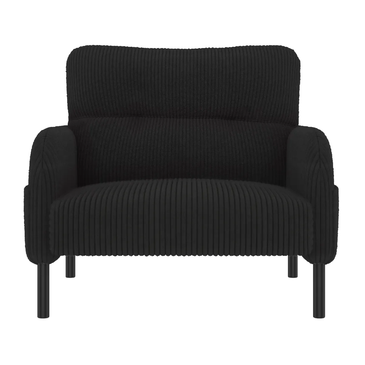 Fauteuil Moderne avec Accoudoirs et Poches Latérales - Pieds en Métal - Velours Côtelé - Noir