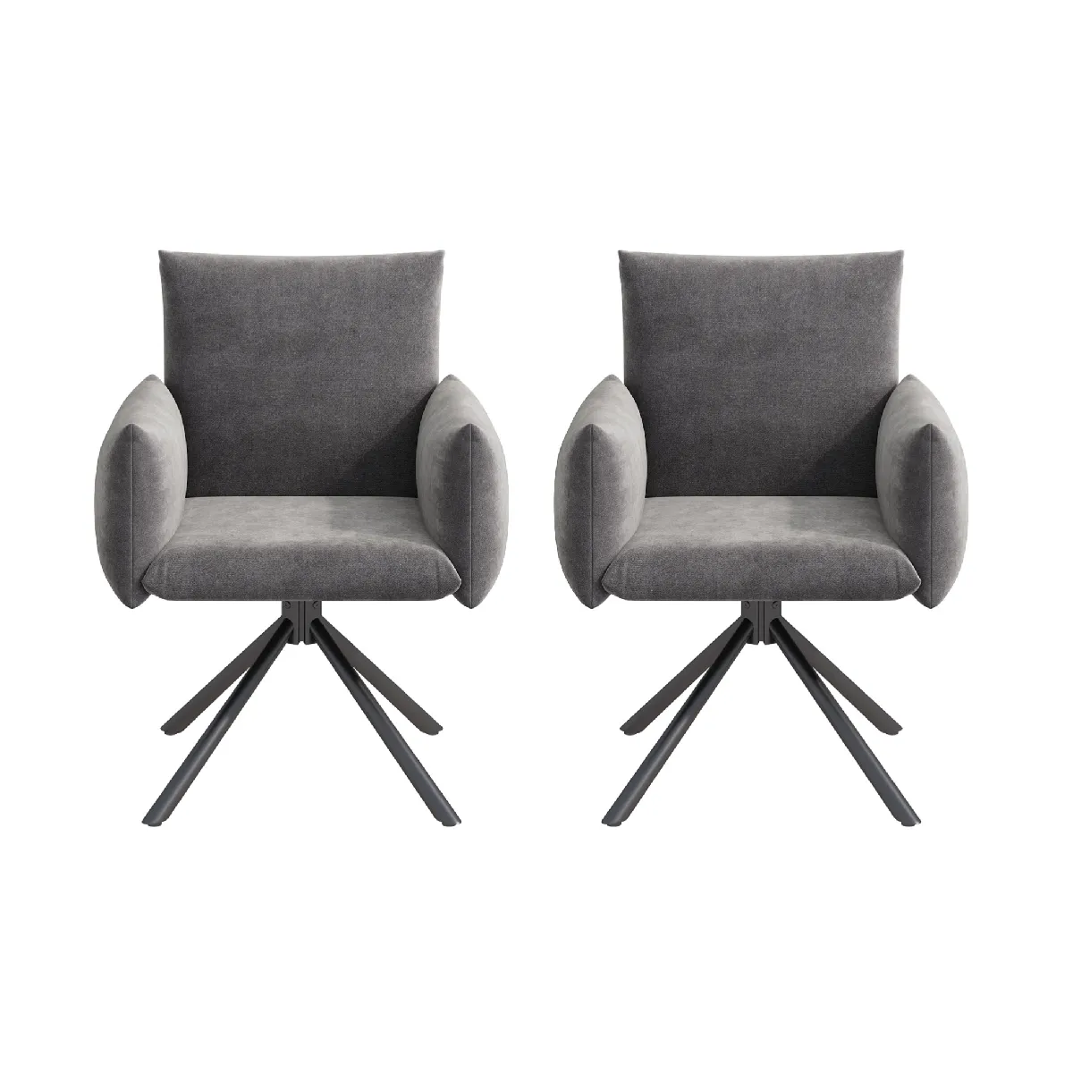 Chaises de Salle à Manger Pivotantes à 360 degrés Lot de 2 avec Accoudoirs et Soutien Lombaire, Velours et Métal, Gris