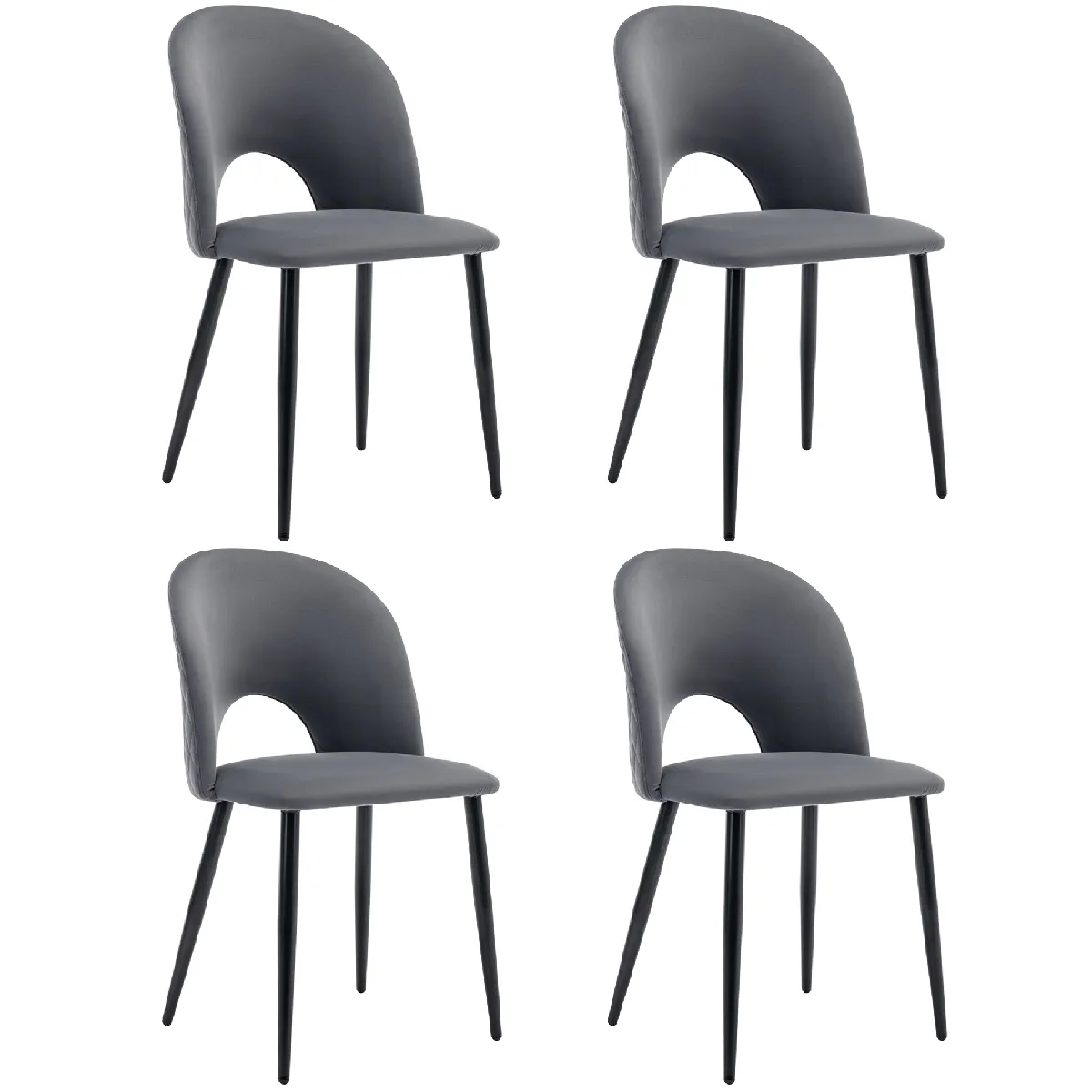Chaises de Salle à Manger 4 Pièces - Chaises en Velours avec Dossier à Motif Losange et Pieds Métalliques Réglables, Gris