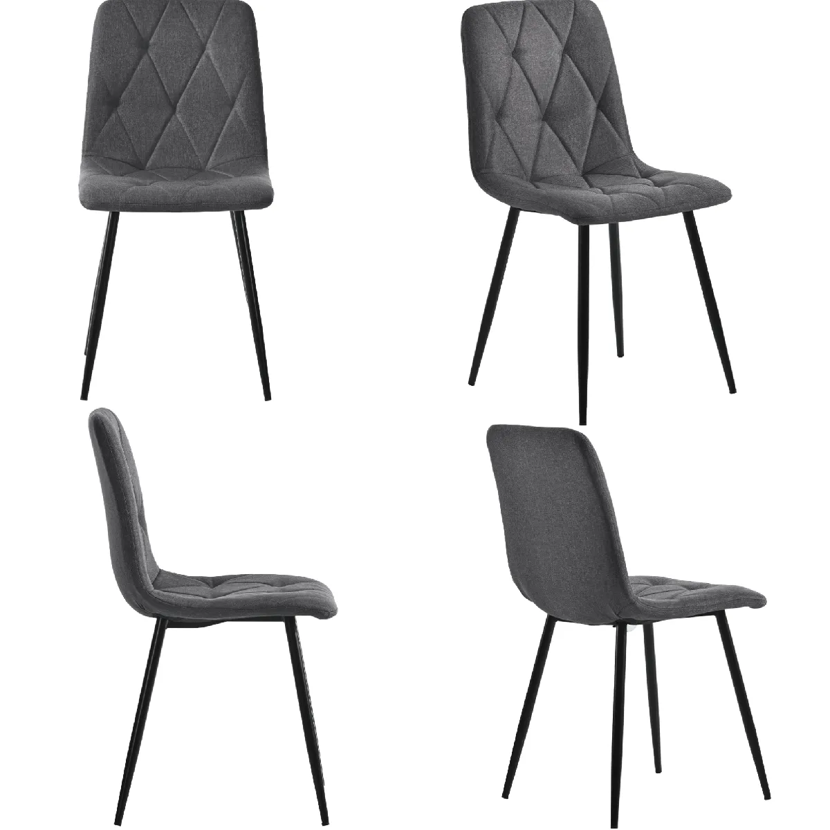 Chaises de Salle à Manger 4 Pièces - Chaises en Lin avec Dossier Confortable et Pieds Métalliques Noirs, Gris Foncé, 43x46x86 cm