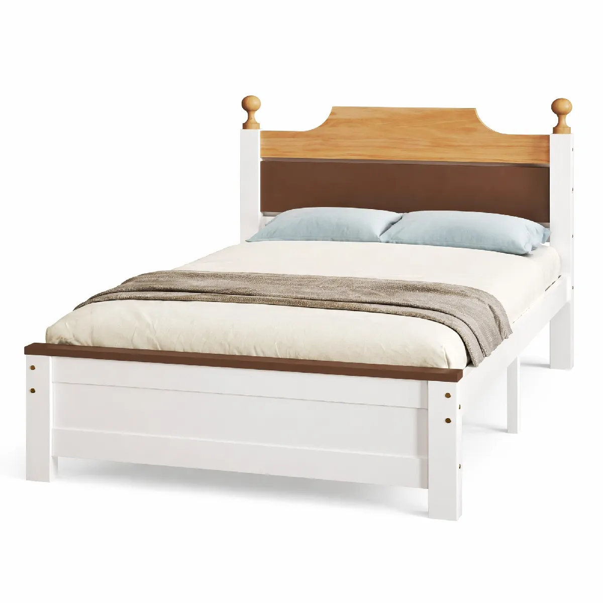 Lit simple pour enfant 90x200 cm - Lit avec tête et pied de lit - Pin + MDF - Sans matelas - Blanc