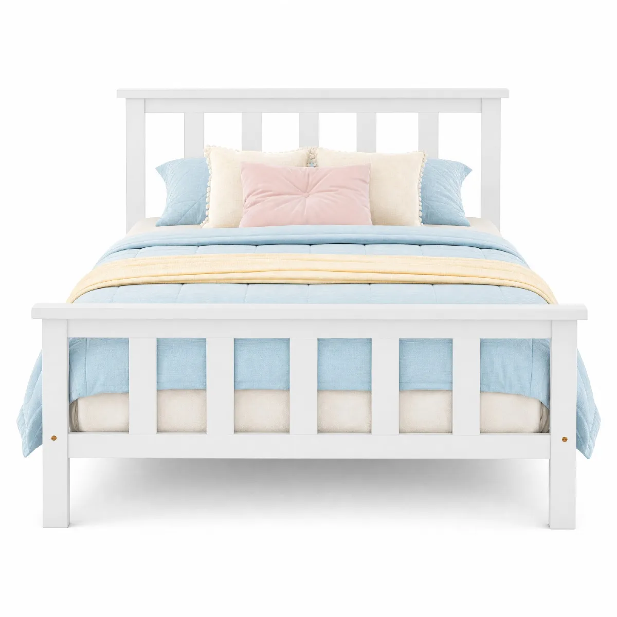 Lit simple 90x200 cm - Lit classique avec sommier à lattes - Pin et MDF - Sans matelas - Blanc