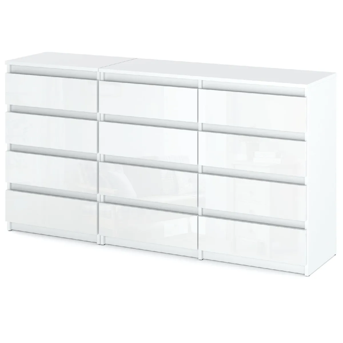 Grande Commode 180 cm 12 Tiroirs Blanc Mat Blanc Brillant - Meuble TV Buffet 180x33,5x92,5 cm