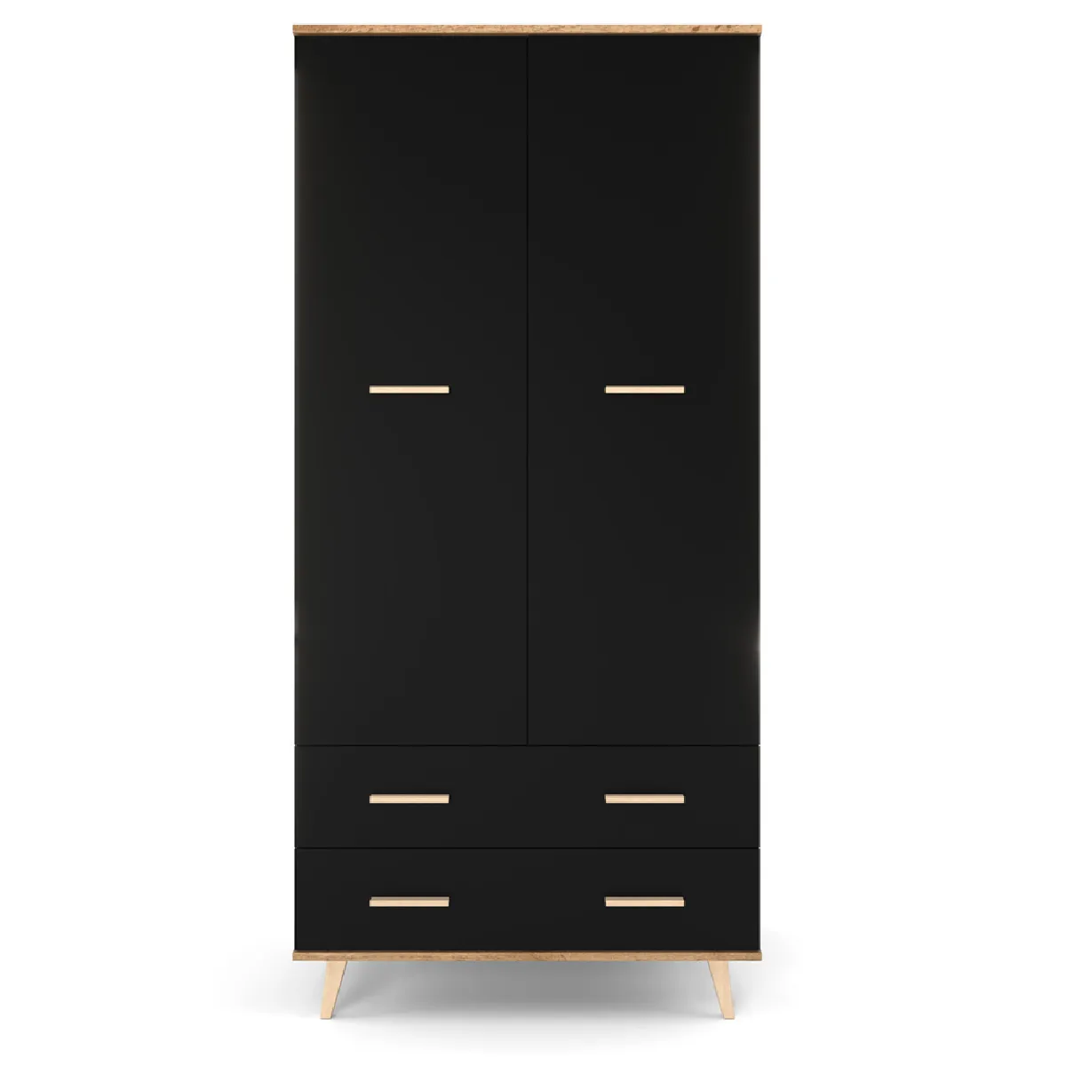 Armoire 90cm - 2 portes et 2 tiroirs - Noir / Chêne Wotan - dressing style loft