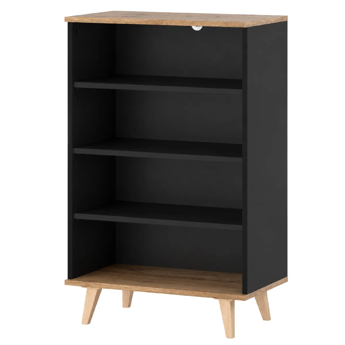Bibliothèque ouverte 60cm - Noir / Chêne Wotan - étagère colonne style loft pour salon et chambre