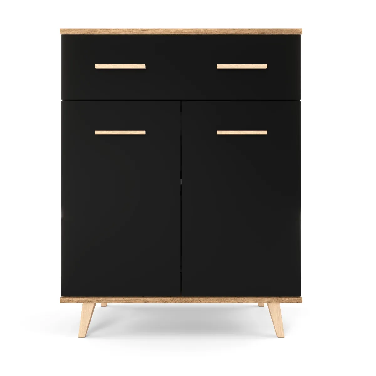 Commode 73cm avec tiroir - Noir / Chêne Wotan - meuble de rangement moderne pour salon, style loft