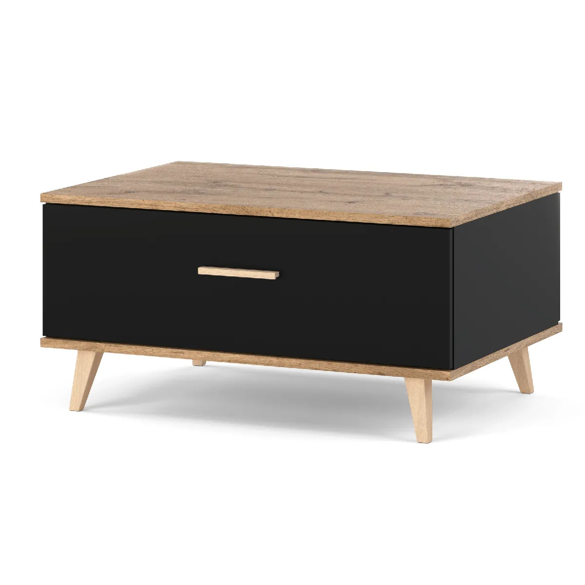 Table basse 80 cm - Noir / Chêne Wotan - style loft avec étagère pour salon